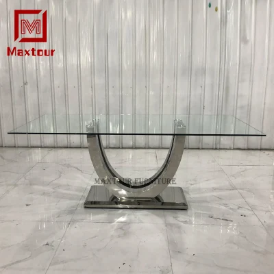 Tavolo e sedie in acciaio inox per la sala da pranzo Mobili da pranzo Dining Set da tavolo 6 sedie di vetro Top