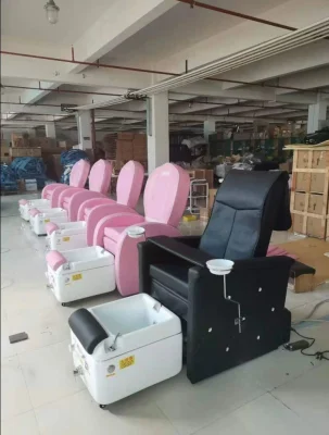  Sgabello in tessuto a buon mercato piccola fabbrica all&prime;ingrosso di lusso moderno Royal Pink Salone di bellezza per chiodi di bellezza con sedia a sdraio