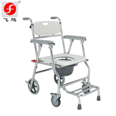 Attrezzatura medica pieghevole accanto al WC in alluminio con ruote per pazienti portatili Sedia