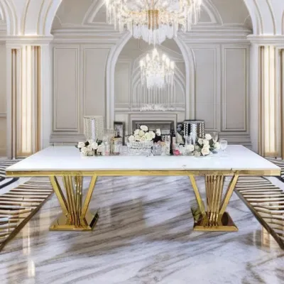 Mobili da pranzo in stile europeo Sedie moderne con cornice in oro bianco Cucina in acciaio inossidabile Boucle Accent Dining