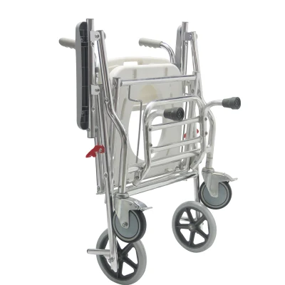 Attrezzatura medica pieghevole accanto al WC in alluminio con ruote per pazienti portatili Sedia