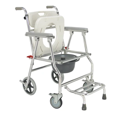 Attrezzatura medica pieghevole accanto al WC in alluminio con ruote per pazienti portatili Sedia