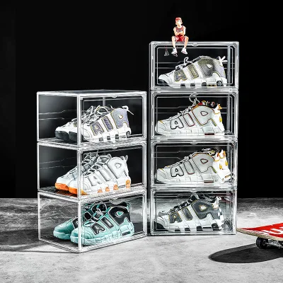  Sneaker in plastica trasparente all&prime;ingrosso scatole impilabili per contenitori per calzature con lato anteriore di caduta Cassetto acrilico