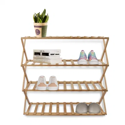  Scaffale per scarpe in bambù pieghevole su 4 livelli Natural Shelf Shelf Organizzatore