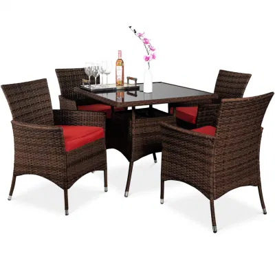 Arredamento in tessuto di Rattan esterno tavolo da pranzo in vimini Set Sedie Giardino Set di mobili da patio