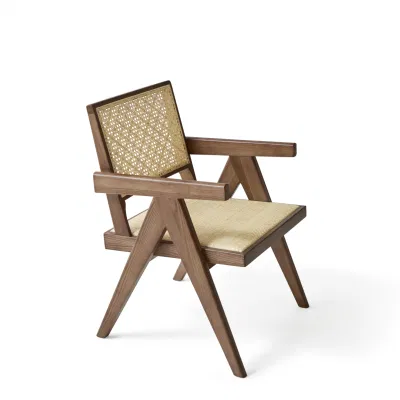  Cina fabbrica fornitura Nordic Restaurant Hotel Rattan sedia in legno massello Chandigarh Dining Accent Lounge Chair per camera da letto/soggiorno/balcone Cafe