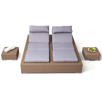 Letto doppio Wicker alluminio mobili solarium esterno Giardino pazione Spiaggia Chaise Lounge