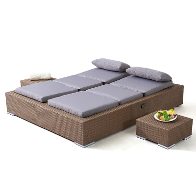 Letto doppio Wicker alluminio mobili solarium esterno Giardino pazione Spiaggia Chaise Lounge