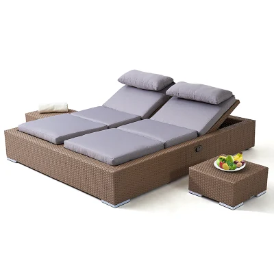  Letto doppio Wicker alluminio mobili solarium esterno Giardino pazione Spiaggia Chaise Lounge