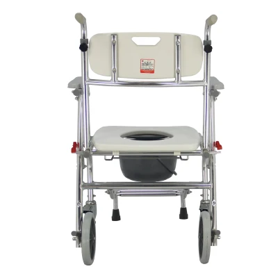 Attrezzatura medica pieghevole accanto al WC in alluminio con ruote per pazienti portatili Sedia