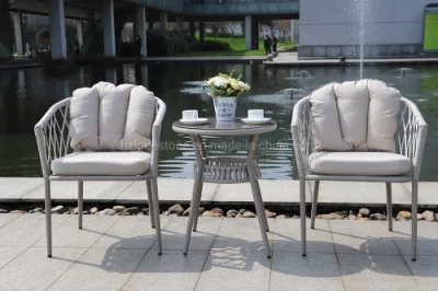  Set di mobili in corda per patio esterno da 3 PEZZI con tavolino da caffè Garden Rope Bistro, set per Yard &amp; Bistro
