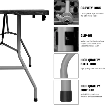 Giardino esterno Sala da pranzo Rectangle nere portatili Folding tabelle di plastica