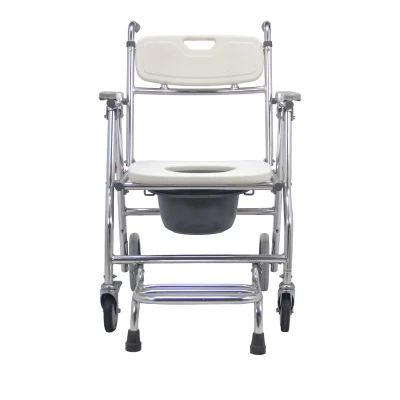 Attrezzatura medica pieghevole accanto al WC in alluminio con ruote per pazienti portatili Sedia