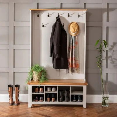  Banco di stoccaggio Tidy Shoe Hallway grigio con rack per cappotto