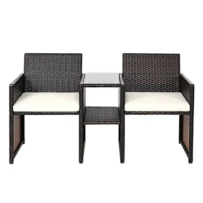  Outdoor Wicker Rattan 3 pezzi patio Conversation Set Mobili da Giardino Set Bistro divano