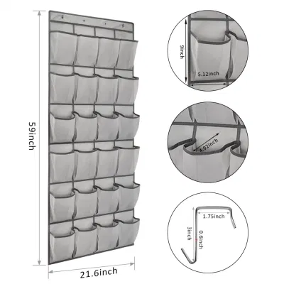  Supporto per armadio appendiabiti rack per borse di stoccaggio con 24 large Tasche in mesh grigie sull&prime;organizer per pattini della porta