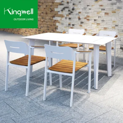  Tavolo da pranzo in alluminio, giardino esterno, arredamento patio con teak Legno