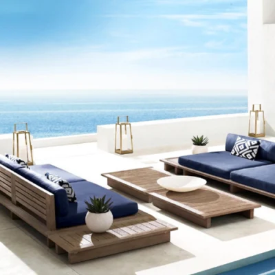 Arredamento personalizzato per il giardino dell&prime;hotel, patio, set di arredi per il tempo libero, angolo cinese in teak Divano modulare per esterni