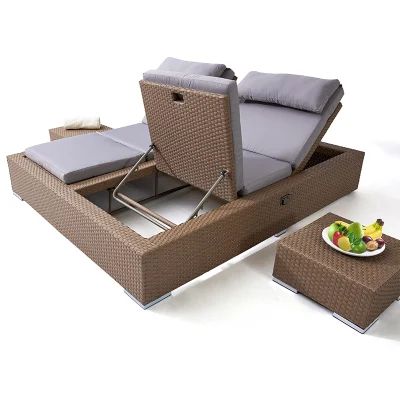 Letto doppio Wicker alluminio mobili solarium esterno Giardino pazione Spiaggia Chaise Lounge