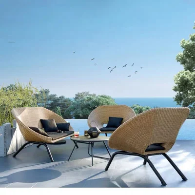  Balcone tempo libero impermeabile tessuto di rattan singolo doppio tavolino da caffè all&prime;aperto Lettino