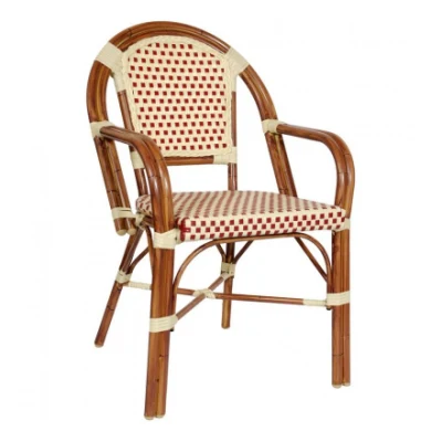  Mobili per esterni Stacking Blue e White Rattan French Bistro Chair Ristorante patio con sedia di vimini