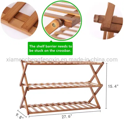  Rack per scarpe Multi Tier, rack organizzatore per scarpe in bambù pieghevole ripiano per scarpe senza stoccaggio multifunzionale, 3 livelli