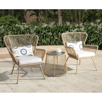  3 pezzi tutto il tempo P. e Rattan Wicker cuscino patio Giardino Mobili per esterni vetro temperato fine Tavolino Sedie Bistro Set