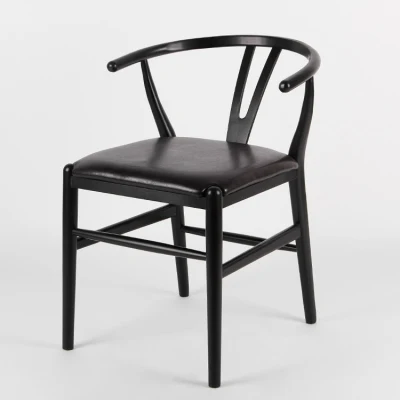  Kvj-6034 sedile interamente in PU nero Hans Wegner Wishbone sedia