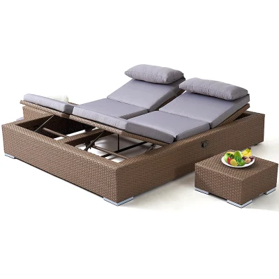 Letto doppio Wicker alluminio mobili solarium esterno Giardino pazione Spiaggia Chaise Lounge