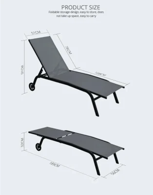  Mobili moderni per esterni Mobili in acciaio Sling Reclining Beach lettino da sole Con ruote