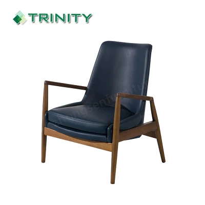  Lussuosa poltrona con braccio in pelle di legno Accent Leisure Lounge per Soggiorno e camera da letto nella lobby