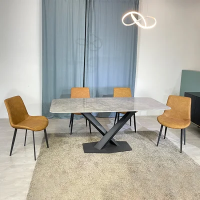  Metal feet sinterizzato pietra Ceramic Top popolare Rectangle Luxury Dining Tavolo e sedie