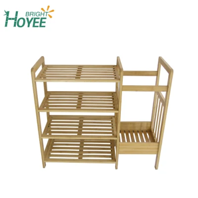  Vendita all&prime;ingrosso scarpe da banco Entryway Organizer Standing vintage soggiorno Bamboo Rack per cassonetti a 4 livelli