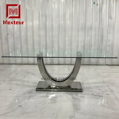 Tavolo e sedie in acciaio inox per la sala da pranzo Mobili da pranzo Dining Set da tavolo 6 sedie di vetro Top
