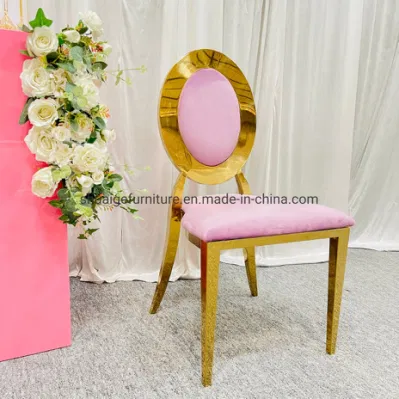  Prezzo conveniente cuscino in velluto rosa in acciaio inossidabile sedia da sposa