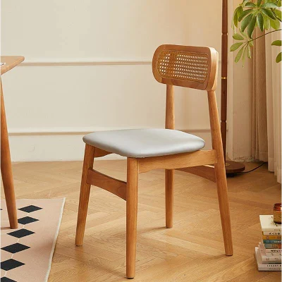  Nordic Modern legno massello tessitura rattan schienale alto cuscino Dining Sedia