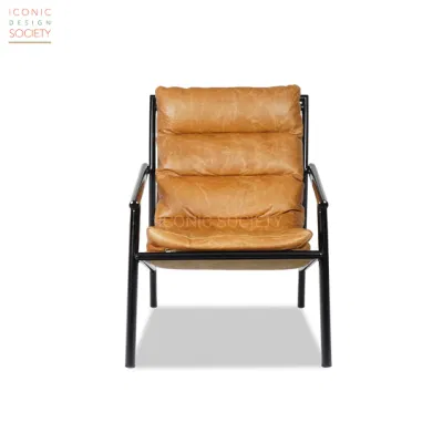  Mobili domestici moderni personalizzati Hotle stile vintage sedia Ristorante metallo Acciaio tubo ferro telaio industriale vera pelle Poltrona da pranzo sedia