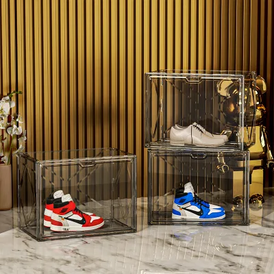  Organiser per scarpe in acrilico impilabile trasparente per contenitori per sneaker da armadio Contenitori