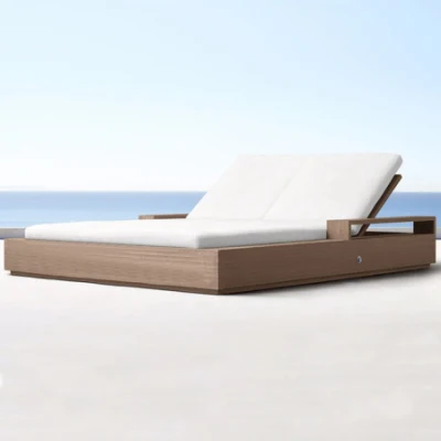  Nuovo arrivo moderno esterno mobili da giardino Design Beach legno lounger Lettino da sole con due letti di lusso