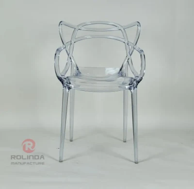  Sedia acrilica Hot Selling pranzo matrimonio Noleggio banchetti Spiaggia plastica Sedia trasparente Fluid Style sedia impilabile laterale