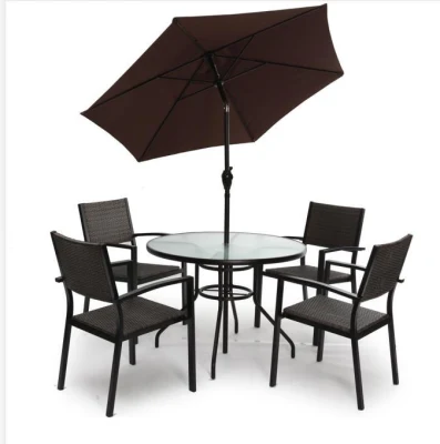 Vendita calda Rattan plastica esterni patio Mobili tavolo e sedia 5 PZ. Per set da pranzo Garden Iron Frame