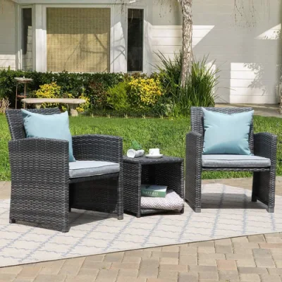  Set per la mobilia del patio 3 pezzi, Set per la mobilia del ponte di vimini Set del bistrot del patio con la tabella di caffè di conservazione, per prato, Porch, Deck, piscina, Balcone, giardino, all&prime;aperto