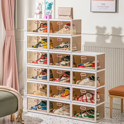  Cassettiera sneaker trasparente con apertura laterale con cassone alto integrato Lvcat Rack di stoccaggio per pattini in plastica pieghevoli con magnete