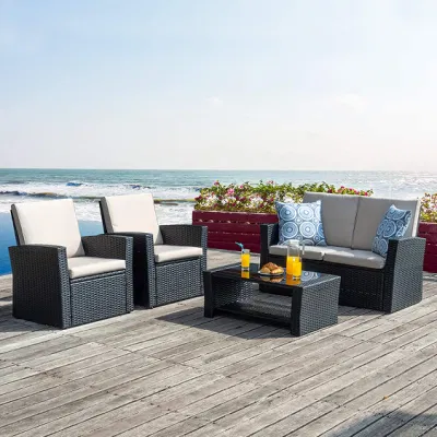  4 pezzi Conversation Set Wicker Rattan sezionale divano Giardino esterno Set di mobili in rattan patio