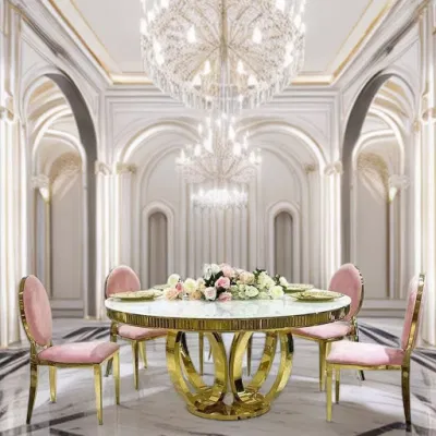 Mobili da pranzo in stile europeo Sedie moderne con cornice in oro bianco Cucina in acciaio inossidabile Boucle Accent Dining