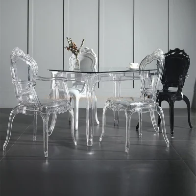 European Single Seaceats transparent Plastic Acrylic Banquet Outdoor Garden impilabile Sedia Belle Ghost Black King Poltrona per matrimoni