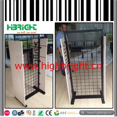  Rack espositore con struttura in rete metallica e MDF con supporto Ganci