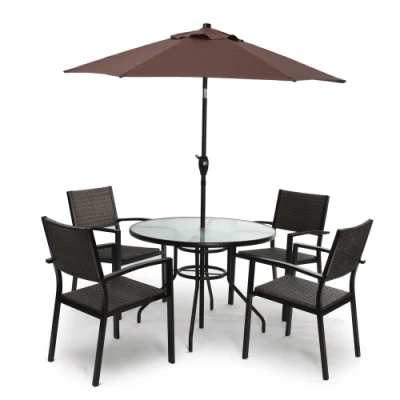 Vendita calda Rattan plastica esterni patio Mobili tavolo e sedia 5 PZ. Per set da pranzo Garden Iron Frame