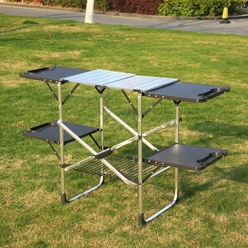 Folding Camping Kitchen Table, Portable Aluminum Picnic Table Outdoor Quick Set-up Dining Table Cook Station Table for BBQ Party