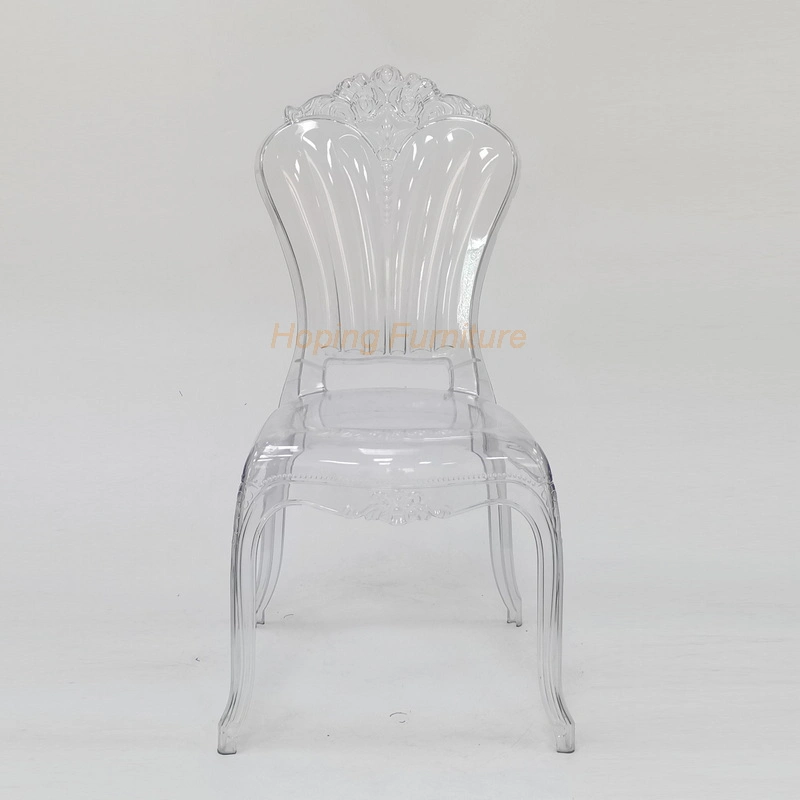 European Single Seats Transparent Plastic Acrylic Banquet Outdoor Garden Stackable Belle Ghost Chair Black King Throne Armchair for Wedding